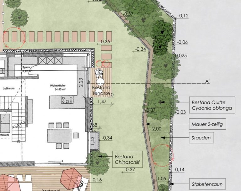 Ausschnitt des Entwurfs des Konzepts für den Privatgarten